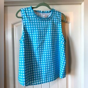 JCrew turquoise gingham sleeveless top with ruffle.  Size XL